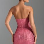 Embellished Draped Corset Mini Dress in Watermelon - Image 3