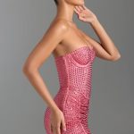 Embellished Draped Corset Mini Dress in Watermelon - Image 4