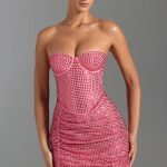 Embellished Draped Corset Mini Dress in Watermelon - Image 5