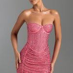 Embellished Draped Corset Mini Dress in Watermelon - Image 6