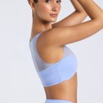 Sheer Panelled Ruched Crop Top in Periwinkle Blue - Image 3