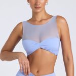 Sheer Panelled Ruched Crop Top in Periwinkle Blue - Image 5
