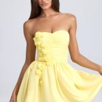 Bandeau Floral-Appliqu?? Corset Mini Dress in Lemon Sherbet