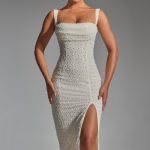 Embellished Cowl-Neck Midaxi Dress in White