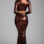 Mid Rise Metallic Jersey Gown Skirt in Copper Bronze - Image 2