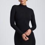 Modal Open-Back Long-Sleeve Mini Dress in Black - Image 2