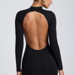 Modal Open-Back Long-Sleeve Mini Dress in Black - Image 4