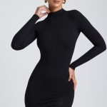 Modal Open-Back Long-Sleeve Mini Dress in Black - Image 5