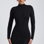Modal Open-Back Long-Sleeve Mini Dress in Black - Image 7