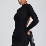 Modal Open-Back Long-Sleeve Mini Dress in Black - Image 8