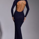 Embellished Long Sleeve Evening Gown in Royal Indigo - Image 2