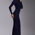 Embellished Long Sleeve Evening Gown in Royal Indigo - Image 3
