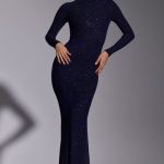 Embellished Long Sleeve Evening Gown in Royal Indigo - Image 8