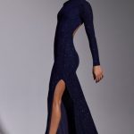 Embellished Long Sleeve Evening Gown in Royal Indigo - Image 9
