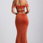 Slinky Jersey Cut-Out Halterneck Gown in Burnt Orange - Image 2