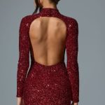 Embellished Open-Back Mini Dress in Red - Image 2