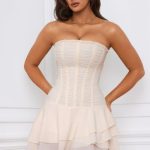 Bandeau Lace-Up Corset Mini Dress in Ivory - Image 7