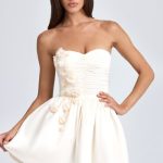 Bandeau Floral-Appliqu?? Corset Mini Dress in Ivory