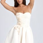 Bandeau Floral-Appliqu?? Corset Mini Dress in Ivory - Image 5