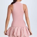 Turtleneck Drop-Waist Bubble Hem Mini Dress in Pink Mauve - Image 3