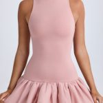 Turtleneck Drop-Waist Bubble Hem Mini Dress in Pink Mauve - Image 5