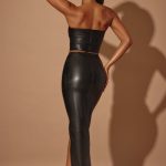 Mid-Rise Vegan Leather Maxi Skirt in Black - Image 2