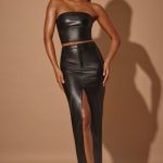Mid-Rise Vegan Leather Maxi Skirt in Black - Image 9