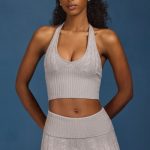 Cable-Knit Halterneck Crop Top in Grey Marl - Image 6