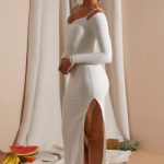 Long Sleeve Exposed Bra Maxi Dress in White - Image 3