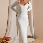 Long Sleeve Exposed Bra Maxi Dress in White - Image 5