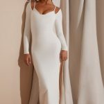 Long Sleeve Exposed Bra Maxi Dress in White - Image 7