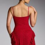 Embellished Frill Mini Dress in Red - Image 2