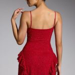 Embellished Frill Mini Dress in Red - Image 8