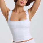 Ribbed Modal Lace-Trim Tank Top in Grey - Image 4