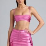 Metallic Denim Cropped Bralette in Deep Pink