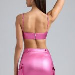 Metallic Denim Cropped Bralette in Deep Pink - Image 2
