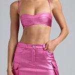 Metallic Denim Cropped Bralette in Deep Pink - Image 5