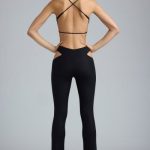 Tall Metallic Cut-Out Low-Rise Flared Trousers in Black - Image 2