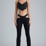 Tall Metallic Cut-Out Low-Rise Flared Trousers in Black - Image 5