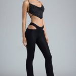 Tall Metallic Cut-Out Low-Rise Flared Trousers in Black - Image 6