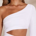 One Shoulder Flare Sleeve Mini Dress in White - Image 4