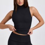 Ribbed Modal Mid-Rise Foldover Shorts in Black