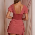 Draped Corset Mini Dress in Terracotta - Image 2