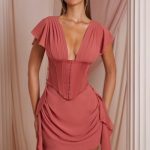 Draped Corset Mini Dress in Terracotta - Image 5