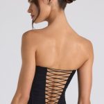 Ruched Lace-Up Strapless Corset Top in Black - Image 2