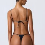 Ruched Thong Bikini Bottoms in Black - Image 2