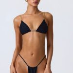 Ruched Thong Bikini Bottoms in Black - Image 7