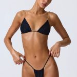 Ruched Thong Bikini Bottoms in Black - Image 10