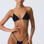Ruched Thong Bikini Bottoms in Black - Image 12