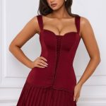 Bow-Detail Lace-Up Corset Mini Dress in Berry Red - Image 7